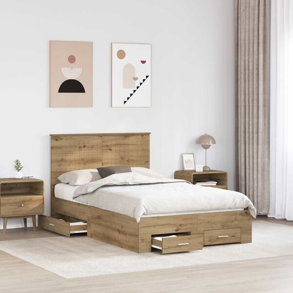 vidaXL Bettrahmen Artisan-Eiche 120 x 190 cm Holzwerkstoff