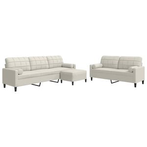 vidaXL 3-tlg. Sofagarnitur mit Kissen und Nackenrollen Creme Samt