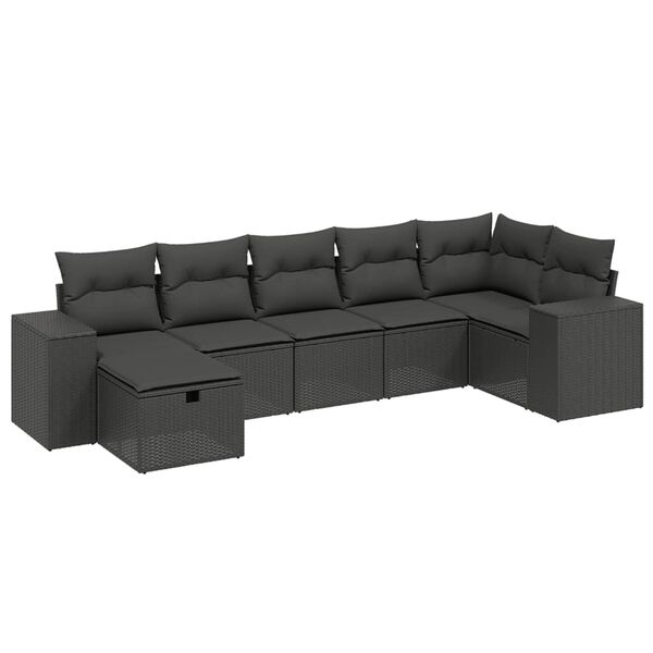 vidaXL 7-tlg. Garten-Sofagarnitur mit Kissen Schwarz Poly Rattan