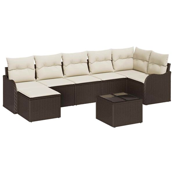 vidaXL Garten-Sofa-Set mit Kissen 8 pcs Braun und Wei&szlig; Poly Rattan