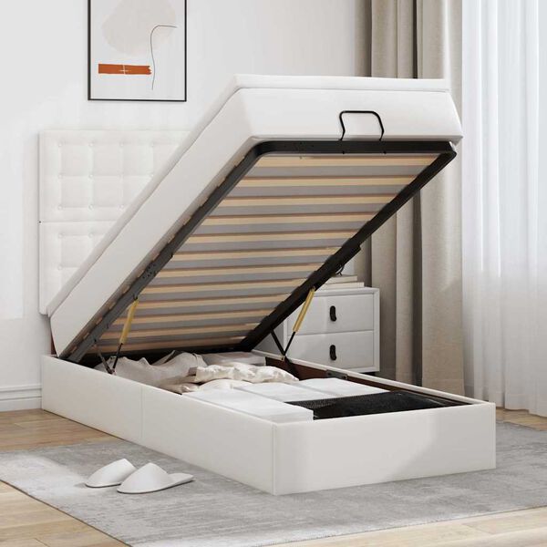 vidaXL Ottoman-Bett mit Matratze & LEDs Weiß 90x190 cm Kunstleder