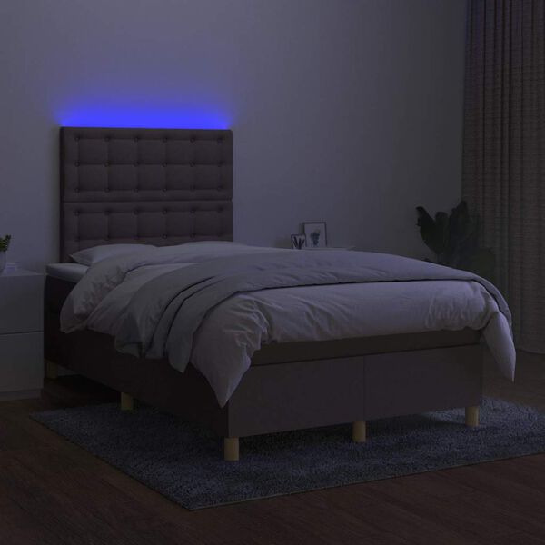 vidaXL Boxspringbett mit Matratze & LED Taupe 120x190 cm Stoff