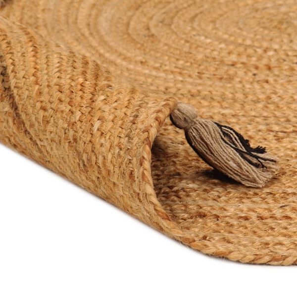 vidaXL Teppich Geflochten mit Quasten 180 cm Jute Rund