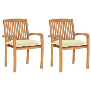 vidaXL Gartenst&uuml;hle 2 Stk. mit Cremewei&szlig;en Kissen Massivholz Teak