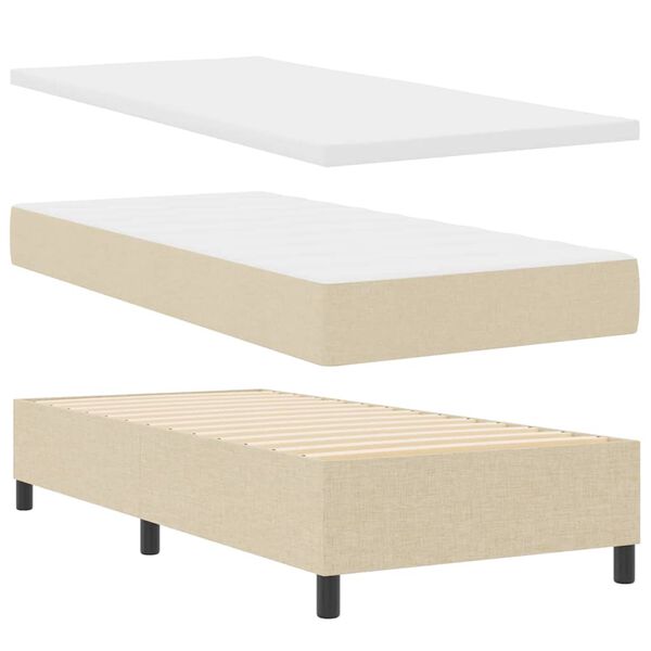 vidaXL Boxspringbett mit Matratze mit Kopfteil Creme 90 x 200 cm Stoff