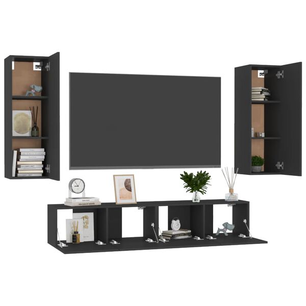 vidaXL 4-tlg. TV-Schrank-Set Schwarz Holzwerkstoff