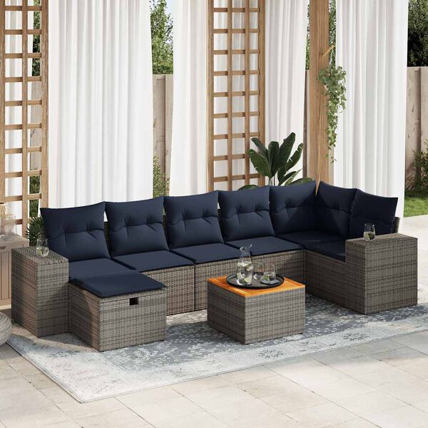 vidaXL 8-tlg. Garten-Sofagarnitur mit Kissen Grau Poly Rattan