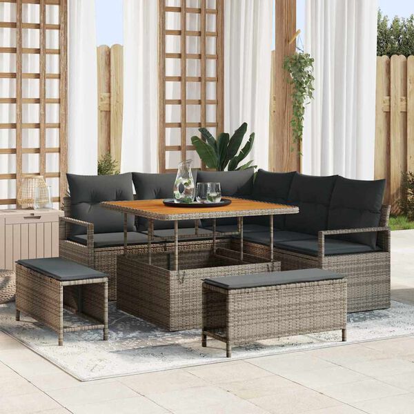 vidaXL Garten-Sofa-Set mit Kissen mit Speicher mit Kissen 8 pcs Grau
