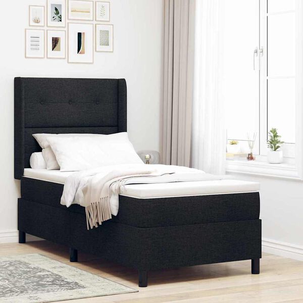 vidaXL Boxspringbett mit Matratze Schwarz 190 x 90 cm Stoff
