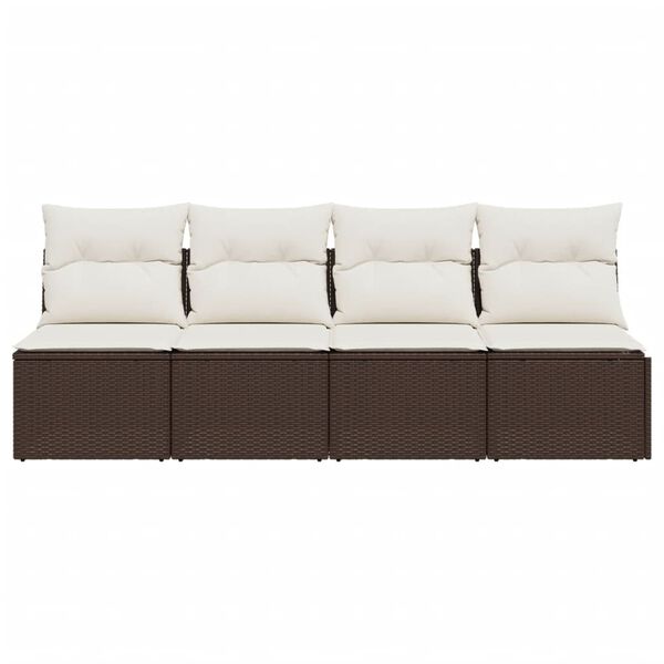 vidaXL Gartensofa mit Kissen 4-Sitzer Braun Poly Rattan
