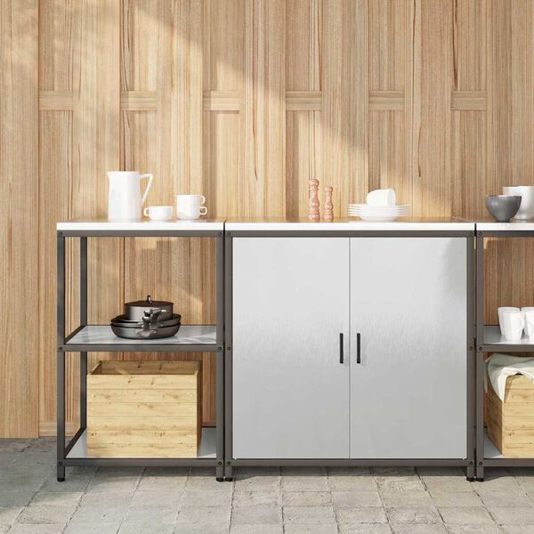 vidaXL Aufbewahrungsset f&uuml;r die K&uuml;che mit Regal 2 pcs Silber Edelstahl