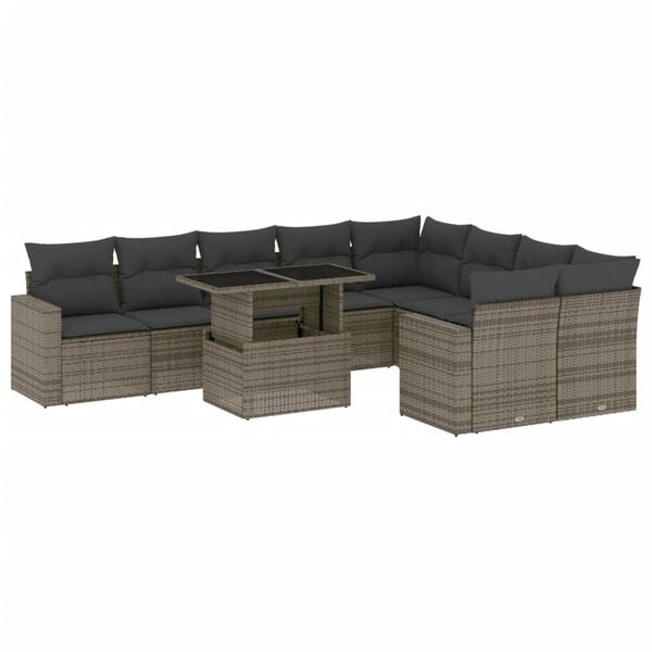 vidaXL 10-tlg. Garten-Sofagarnitur mit Kissen Grau Poly Rattan
