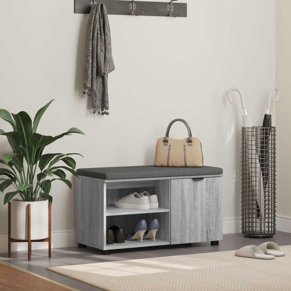 vidaXL Flurbank mit Kissen mit Regal Graues Sonoma 80 x 38 x 46 cm