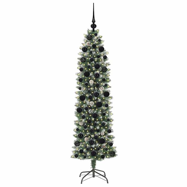 vidaXL K&uuml;nstlicher schlanker Weihnachtsbaum Gr&uuml;n und Wei&szlig; 180 cm