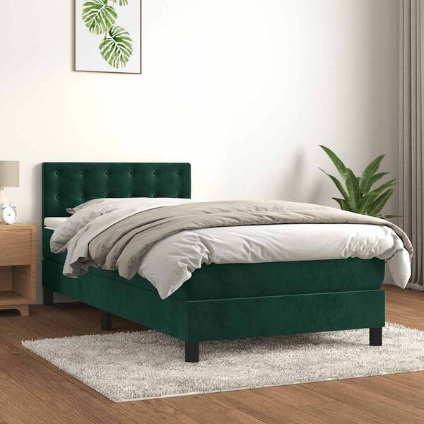 vidaXL Boxspringbett mit Matratze Dunkelgr&uuml;n 100x200 cm Samt