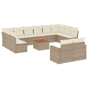 vidaXL 13-tlg. Garten-Sofagarnitur mit Kissen Beige Poly Rattan