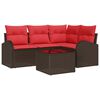 vidaXL Gartensofa-set 5 stk. Braun und Rot Poly-Rattan