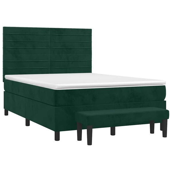 vidaXL Boxspringbett mit Matratze Dunkelgr&uuml;n 140x200 cm Samt