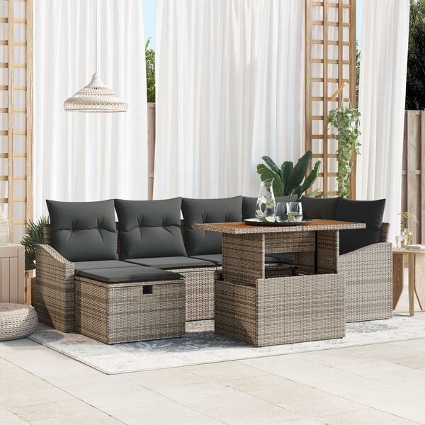 vidaXL Garten-Sofa-Set 7 pcs Grau Poly-Rattan