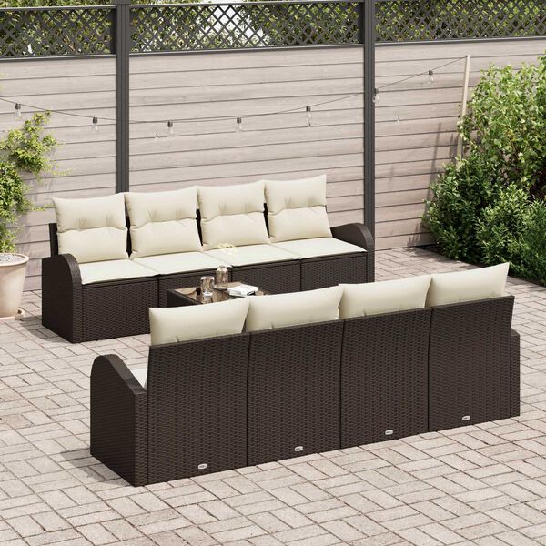 vidaXL Garten-Sofa-Set mit Kissen mit Speicher 9 pcs Braun und Creme