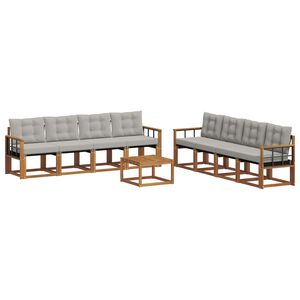 vidaXL Outdoor-Sofagarnitur mit Kissen 9 pcs Nat&uuml;rlich und Hellgrau