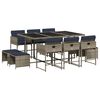 vidaXL 11-teiliges Garten-Ess-Set mit Kissen, grau, Polyrattan