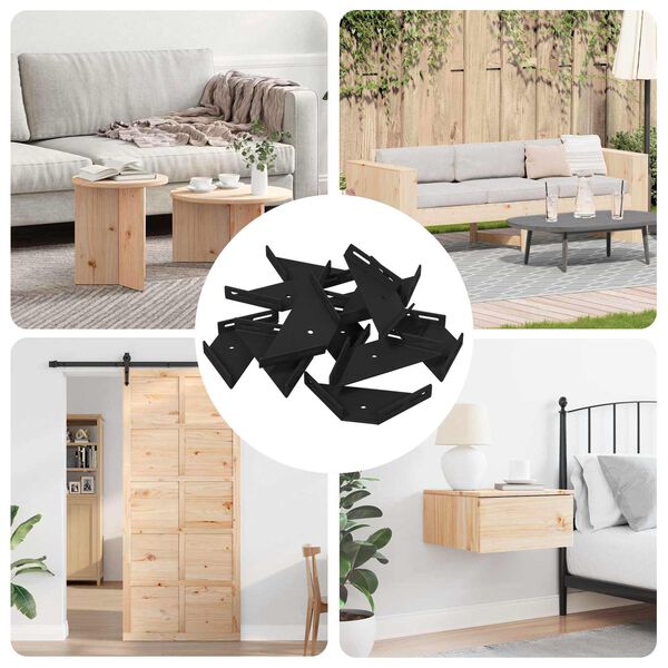 vidaXL Eckhalter 12 pcs Schwarz 138,5 x 50,5 x 16 mm Eisen