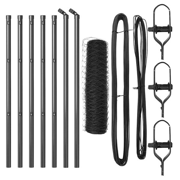 vidaXL Zaunpfosten Grau 10 x 0,8 m (50 mm Masche) Stahl und PVC