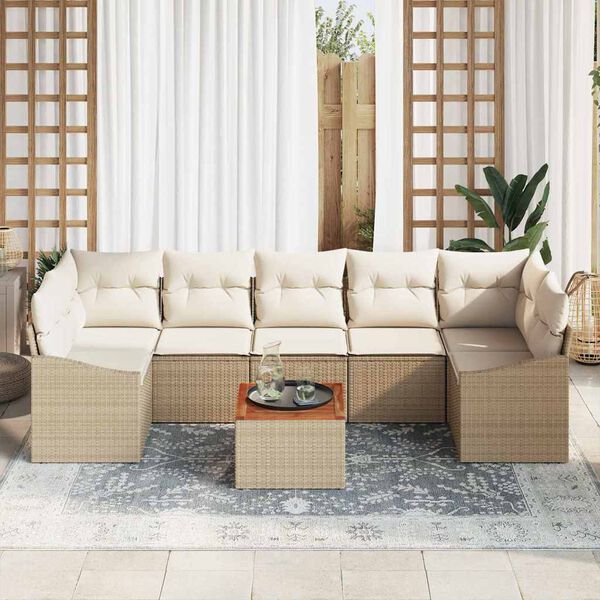vidaXL Gartensofa-set mit Kissen 8 pcs Beige Poly-Rattan