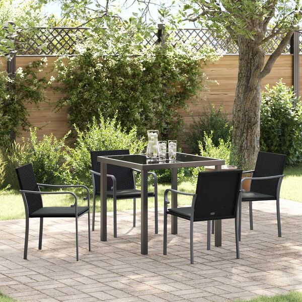 vidaXL Garten Essgruppe 5 pcs Schwarz Poly Rattan