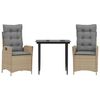 vidaXL 3-tlg. Garten-Essgruppe mit Kissen Beige Poly Rattan