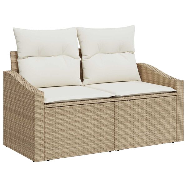 vidaXL Garten-Sofa-Set mit Kissen mit Speicher 8 pcs Beige Poly-Rattan
