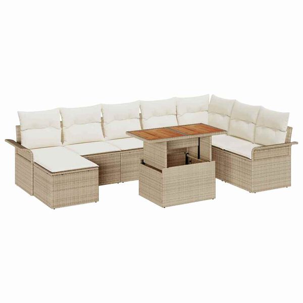vidaXL Garten-Sofa-Set mit Kissen 9 pcs Beige und Creme
