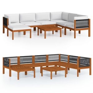 vidaXL 8-tlg. Garten-Lounge-Set mit Kissen Cremefarbenes Holz Akazie & Seil
