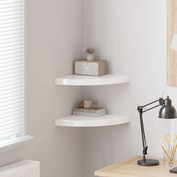 vidaXL Eck-Schweberegale 2 Stk. Hochglanz-Wei&szlig; 35x35x3,8 cm MDF