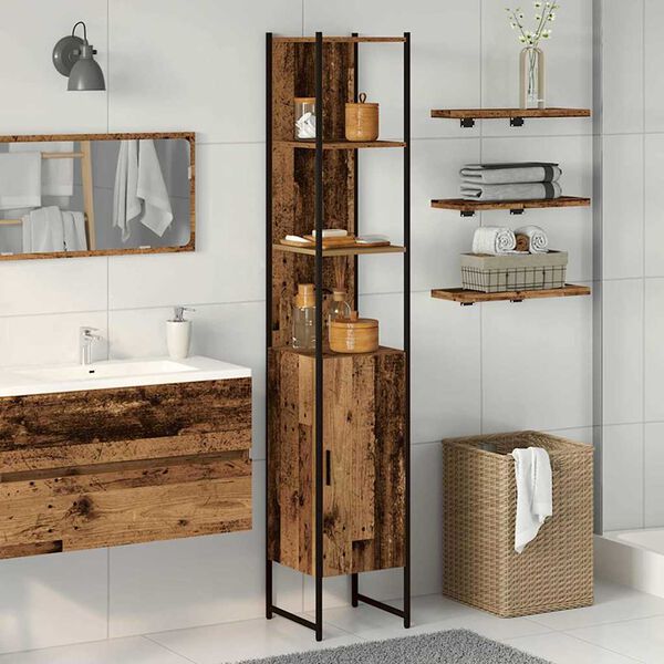vidaXL Badezimmerschrank Altholz 33 x 33 x 185,5 cm Holzwerkstoff