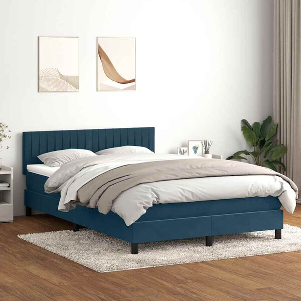 vidaXL Boxspringbett mit Matratze Dunkelblau 140x220 cm Samt