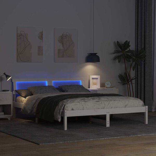 vidaXL Bettrahmen mit Kopfteil Wei&szlig; 160 x 200 cm Massives Kiefernholz