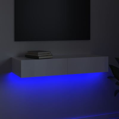 vidaXL TV-Schrank mit LED-Leuchten Hochglanz-Weiß 90x35x15,5 cm