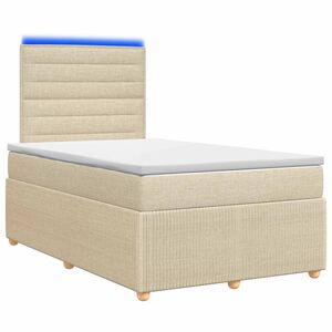 vidaXL LED Boxspringbett mit Matratze Creme 120 x 190 cm Stoff