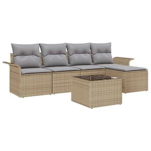 vidaXL Gartensofa-set mit Kissen mit Speicher 6 pcs Beige Poly-Rattan