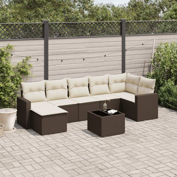 vidaXL 8-tlg. Garten-Sofagarnitur mit Kissen Braun Poly Rattan