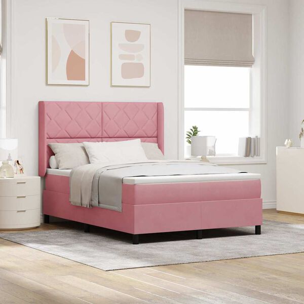 vidaXL Boxspringbett mit Matratze mit LED Rosa 160 x 200 cm Samt