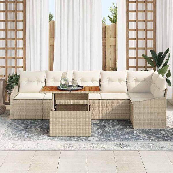 vidaXL Garten Essgruppe mit Kissen mit Kissen 7 pcs Beige und Creme