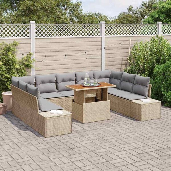 vidaXL Garten-Sofa-Set mit Speicher 10 pcs Beige Poly Rattan