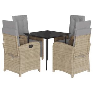 vidaXL 5-tlg. Garten-Essgruppe mit Kissen Beigemischung Poly Rattan