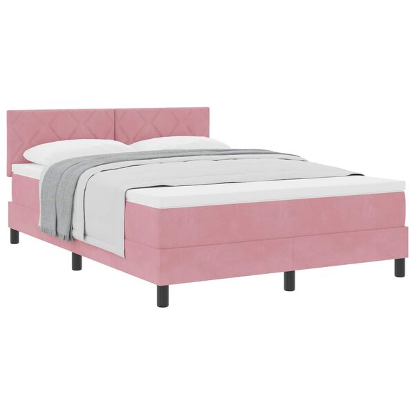 vidaXL Boxspringbett mit Matratze mit Kopfteil Rosa 160 x 200 cm Samt
