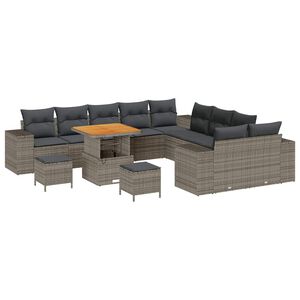 vidaXL Gartensofa-set mit Kissen 13 pcs Grau Poly-Rattan