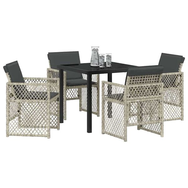 vidaXL Garten Essgruppe 5 pcs Hellgrau Poly-Rattan