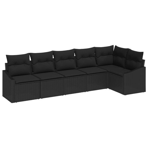 vidaXL Sofa Set mit Kissen 6 pcs Schwarz Poly-Rattan